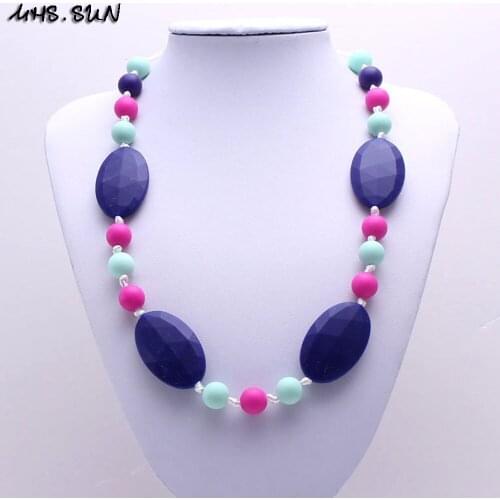 MHS.SUN BPA free safety nursing necklace for mom oblate oval&round soft silicone beads women choker infant theething jewelry