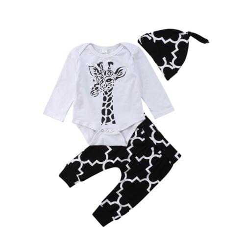 3pcs Newborn Baby Infant Toddler Boys Girls clothes Cotton deer long sleeve Romper+ Pants + Hat Outfits Casual Clothes Set