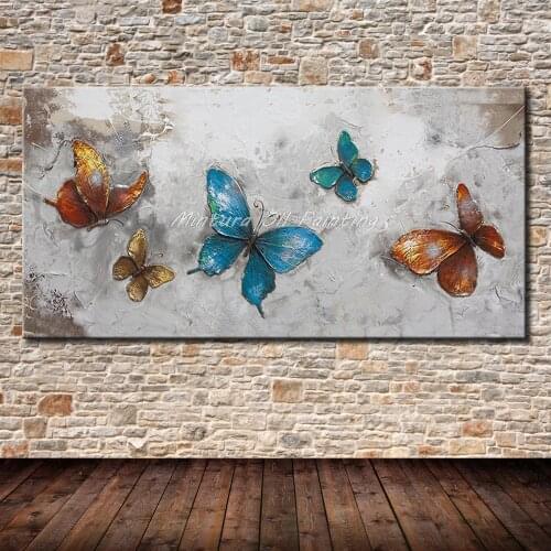 Mintura Art Hand Painted Abstract Butterfly Aniaml Oil Painting on Canvas Wall Art Picture For Living Room Home Decor No Frame