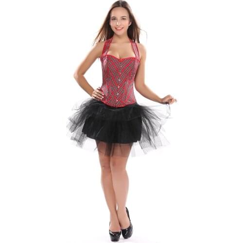 Fashion Red Plaid Corset Sexy Women Bustier Corset With Strape Waist Sexy Corselet Overbust Halter Corsets Club Korset