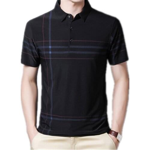 Mens Fashion Slim Quick Drying Polo Shirt Short Sleeve Slim Streetwear Striped Polo Shirt For Male Bussiness Casual Clothing