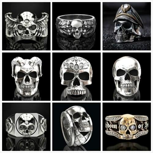 Diablo Vintage Rings for Men Metal Skull Human Bones Hip Hop Band locomotive Personality Punk Ring Jewlery for Women anel