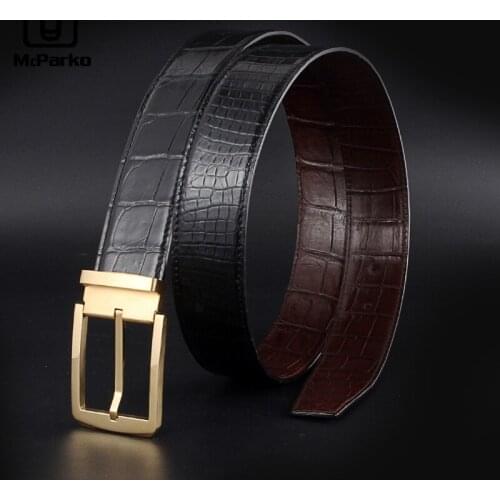 McParko Authentic Crocodile Leather Belt Men Luxury Double-sided Crocodile Genuine Leather Belt For Men Pin Buckle Suits Belts
