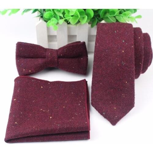 Cotton Wool Neck Tie Set For Men Slim Tie Necktie Strip Tartan Bow Tie Hankerchief Set Papillon Wedding Cravat Corbatas