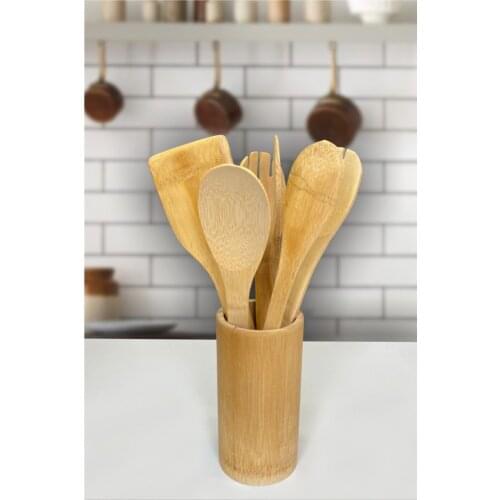 The pole Natural Bamboo Wood Spoon Set-7 9-piece Wood Dining Preparation Kit