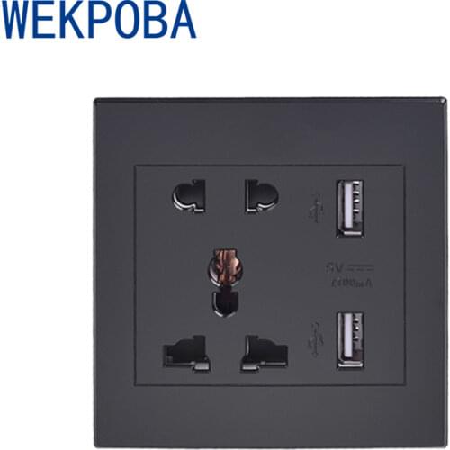 WEKPOBA Wall Power Brazil Socket Plug Universal 5 Hole Electrical Outlet With 2100mA Dual USB Charge Port for Mobile Switched