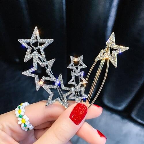 New Design Geometric Rhinestone Hollow Star Hair Clip Beach Shining Pearl Sweet Side Clip Women Fashion Hair Accessories Gifts