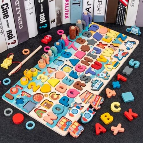 Montessori Educational Wooden Toys Children Busy Board Math Fishing Childrens Wooden Preschool Montessori Toy Counting Geometry