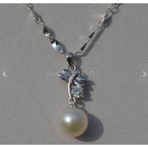 Wholesale Pearl Jewelry - 18 Inches 9mm White Color Genuine Freshwater Pearl Pendant Necklace - Silvers Dragonfly Jewelry