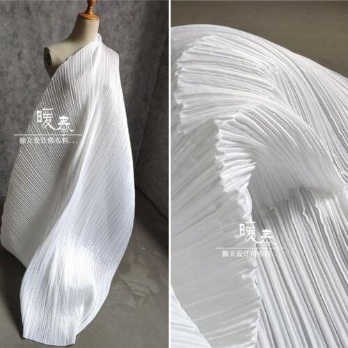 Pleated Fabric Superwhite Miyake Folds Imitation Cotton Linen DIY Patches Art Painting Decor Clothes Skirt Dress Designer Fabric