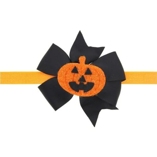 20pcs/lot Halloween Party Gift Bows Hairbands For Baby Girl Pumpkin Skull Charm Elstic Baby Hair Accessories Nylon Headbands