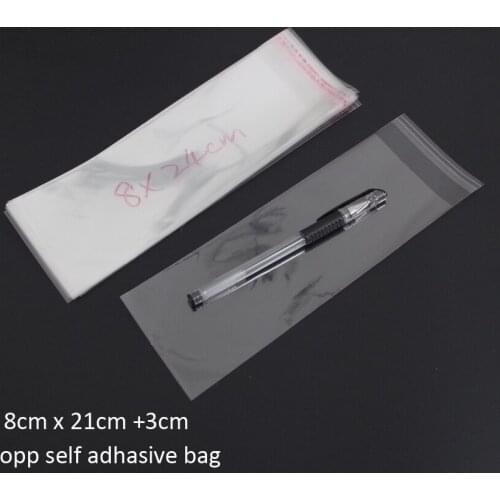 500pcs/lot Clear Resealable Bopp/poly/ Cellophane Bags 8x21+3cm Transparent Opp Self Adhesive Plastic Storage Cosmetic Packing