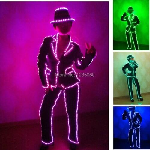 Christmas LED Luminous Nightclub Ballroom Costume Led MJ Style Suit Women Waiters Clothes Stage Performance Dance Wear