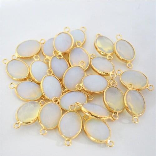 12pcs/lot 14*25mm Natural DruSy Stone Bead Bracelet Pendants Charms Connector Opal Gold Color Connectors For DIY Jewelry Making
