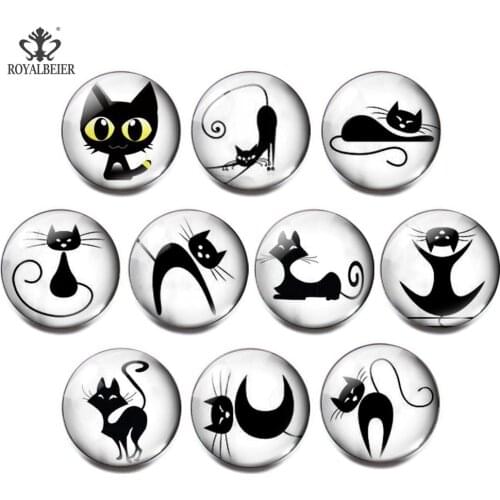 18mm Glass Button 10pcs Black and White Cat Button Jewelry Bracelet 18mm Snap Bracelet DIY Snap Jewelry KZ0684