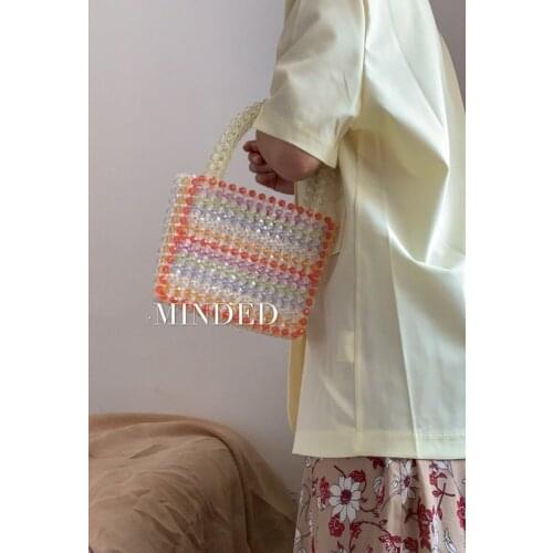 Rainbow Transparent Beaded Bag Summer Beautiful Girl Crystal Handmade Clear Bags for Women Beaded Handbags Color Contrast