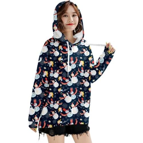 2021 Cute Snowman Print Women Loose Sweatshirt Winter Pullover For Lady Girls Fashion Long Sleeve O-neck Hoodies Female