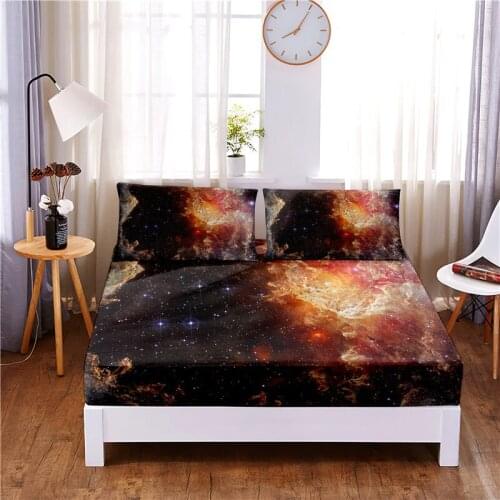 Starry Sky Digital Printed 3pc Polyester Fitted Sheet Mattress Cover Four Corners with Elastic Band Bed Sheet Pillowcases