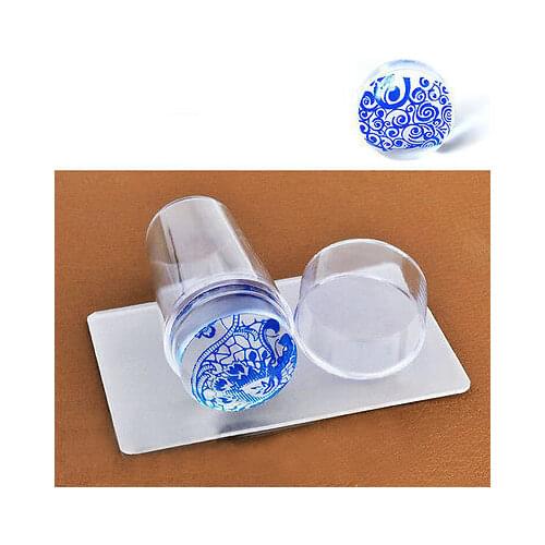 1set Unique New Design Pure Clear Nail Art Stamper Scraper Set with Cap Transparent Silicone Marshmallow 2.8cm Nail Stamp Tools