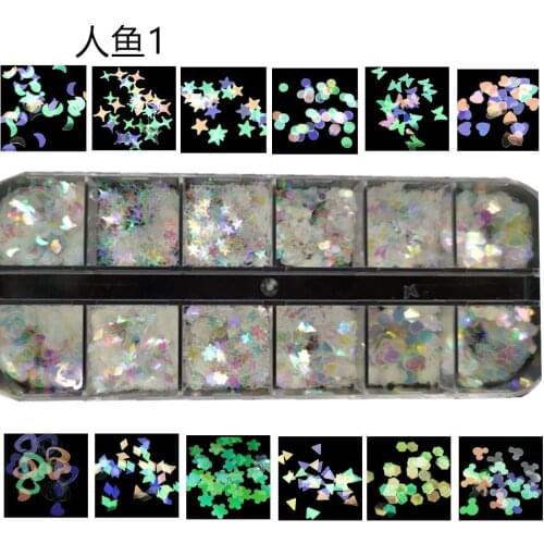 12 grids/each set of mixed size nail polish glitter slices 3D sequins illusion pearl powder nail decoration manicure tools