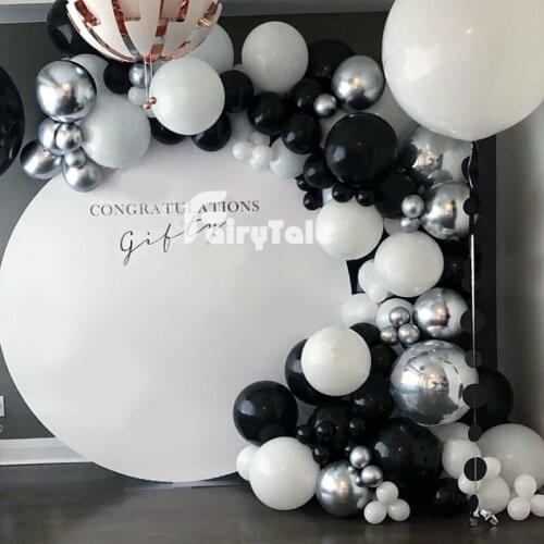 123pcs Chrome Silver Balloons Garland Arch Kit Black White Ballon 4D Globos Baby Shower Birthday Wedding Anniversary Party Decor