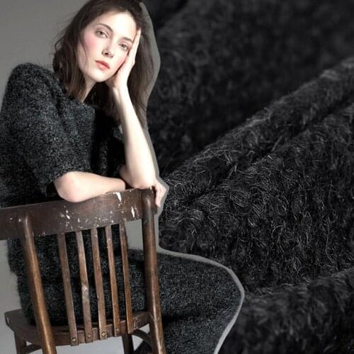 150CM Wide 450G/M Black Gray Knitted Wool Fabric for Autumn Winter Warm Dress Outwear Overcoat Jacket E587