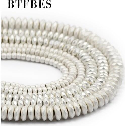 BTFBES Faceted Flat Round Charm Matte Silvers Gold Hematite Natural Stone Loose Beads Spacer For Handmade bracelet Diy Jewelry