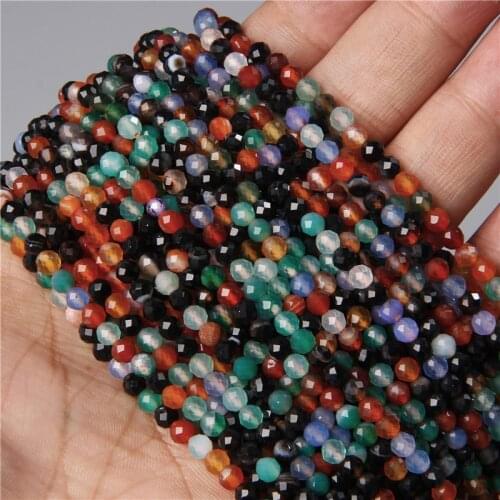 2/3/4MM Colorful Small Faceted Natural Agates Stone Beads For Women Men Beadwork Bracelet Necklace Earring Jewelry Making Bulk
