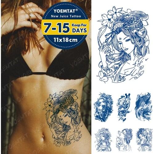 Juice Ink Tattoos Body Art Lasting Waterproof Temporary Tattoo Sticker Japanese Carp Geisha Tatoo Arm Fake Traditional Tatto
