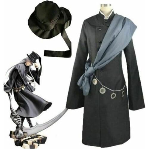Black Butler Kuroshitsuji Undertaker Outfit Cosplay Costume Outfit Unisex Free hat Halloween
