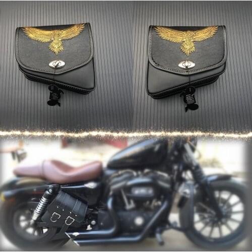 For Honda Suzuki Harley Sportster XL 883 XL1200 PU Leather Saddle Bag Motorcycle Luggage Left+Right Side Tool Bag