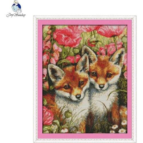 Two little Foxes Embroidery 11CT Printed Fabric 14CT Canvas DMC Counted DIY Cross Stitch Kits Accessories Needlework Home Decor