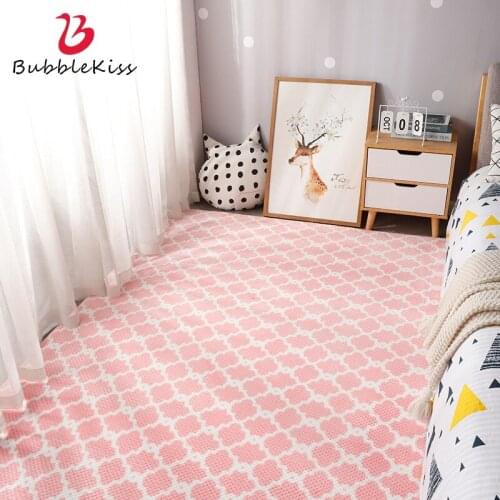 Bubble Kiss Short Plush Carpet For Bedroom Check Pattern Cute Girls Room Bedside Thick Rugss Home Decor Anti-Slip Floor Rugs