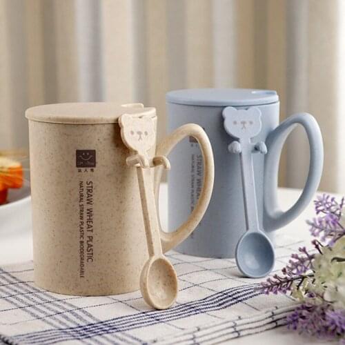 450ml Wheat Straw Craft Milk Coffee Water Mug Cup Lid Breakfast for Baby Kids Children Student Boy Girl Creative Gift Wholesale