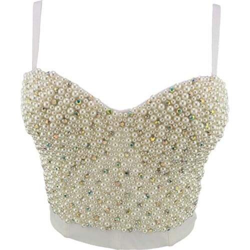 Summer Top Women Corset with Rhinestones Pearl Crop Top Bra Aesthetic Fashion Summer Top Female Sexy Camisole 2021
