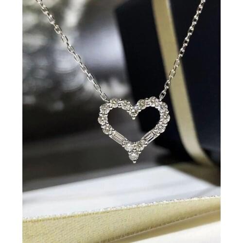 Love Heart Pendant Silver Color Long Chain Necklace with Bling ZIrcon Stone for Women Fashion Jewelry Choker Statement Necklace