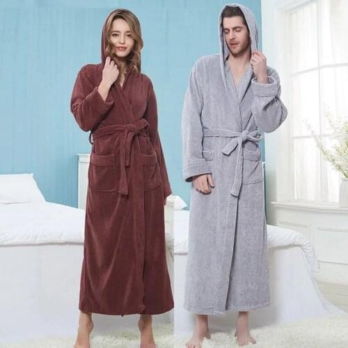 Winter Terry Bathrobe Women Mens Towel Robe Big and Tall Towel Bathrobe Male Terry Cloth Bath Robe Sleeping Kimono Dressing Gown