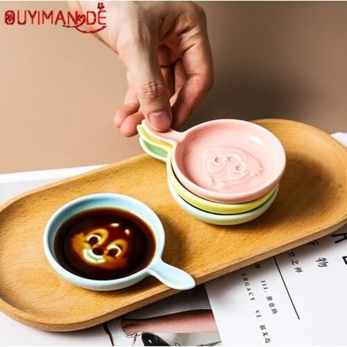 Cute Japanese Cartoon Dish Ceramic Solid Color Seasoning Disc Creative Dipping Disc Home Sauce Dish Snack Disc Vinegar
