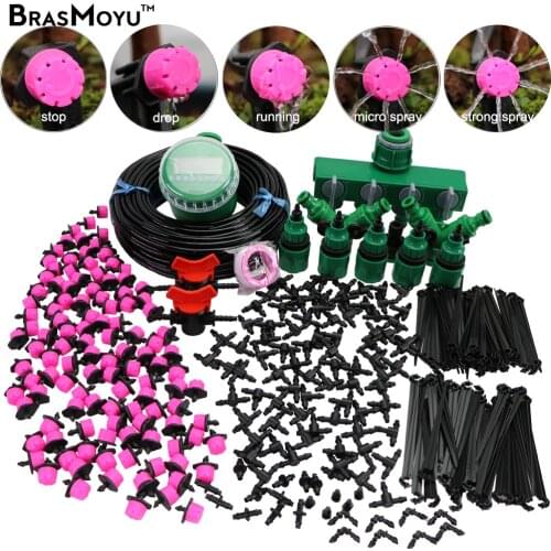 MUCIAKIE 50M/25M/5M DIY Micro Drip Irrigation System Adjustable Pink Drippers Green Timer Optional Balcony Yard Garden Watering