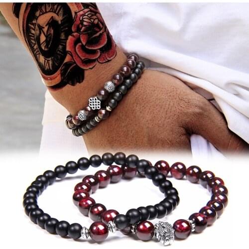 Men Bracelets Natural Garnet Beads Bracelet For Women Red Stone Bracelet Silver-plated Yoga Balance Pulsera Couples Jewelry Gift