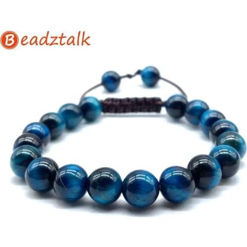 Natural Blue Tiger Eye Beads Bracelet Rope Cord Adjustable Bangle 8 mm Size Lava Howlite Jaspers etc Drop Shipping Hand Made
