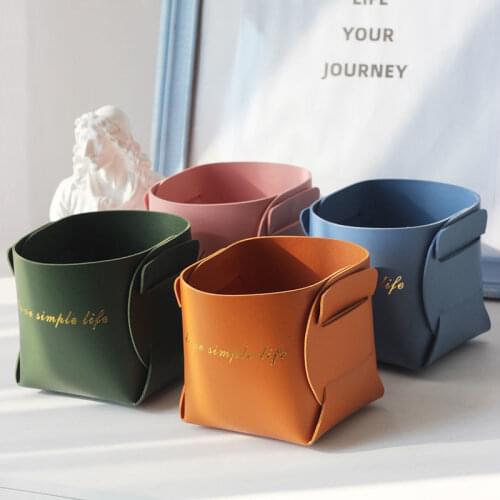 2021 New Nordic Style Creative Desk Desktop Pen Holder Storage Box Study Ins Folding Leather Remote Control Storage Ornaments