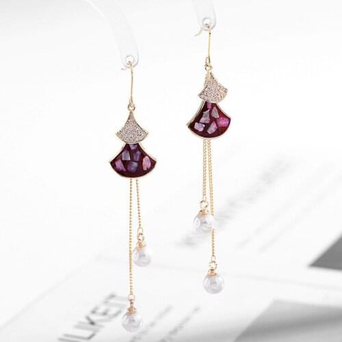 New 2021 Fashion Fan-Shaped Earrings for Women Long Skirt Earings Luxury Wedding Earring Jewelry Elegant Tassel Dangler