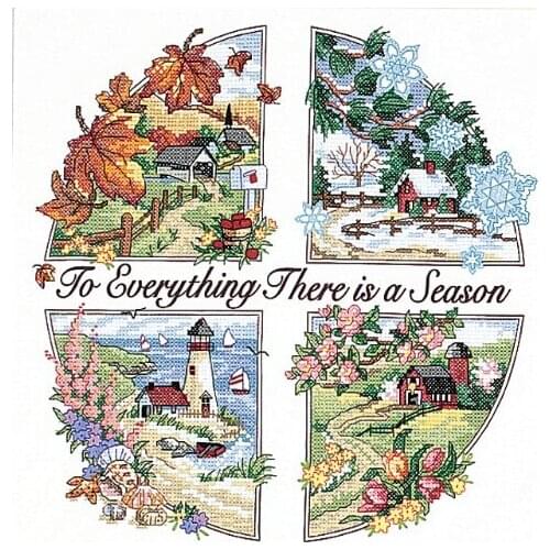 2017 newest 14ct counted Cross Stitch, A Season For Everything Spring, Summer, Fall, Winter four scenic landscape embroidery set