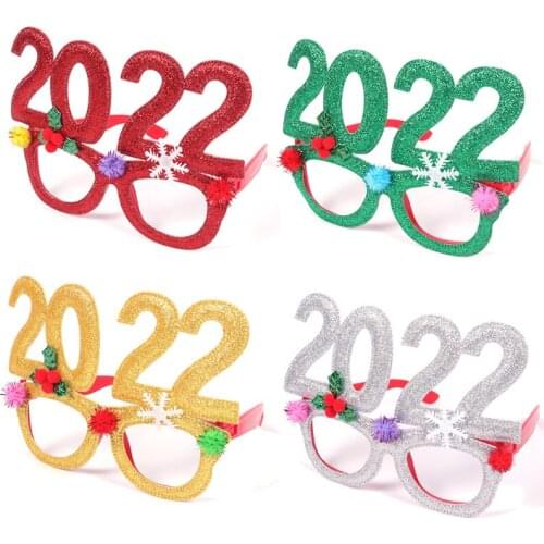 New Year 2022 Merry Christmas Glasses Frame Photo Booth Props Xmas Ornaments Navidad Gifts 2022 Happy New Year Eve Decorations