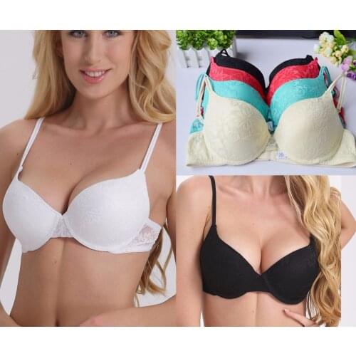 New Womens Bra Thin Lace Brassiere Support Lingerie Bra Underwire Underwear Plunge Push Up Bra Size 32-40 A B C D Cups Bralette
