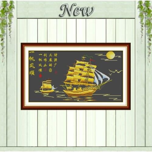 Sailing mascot scenery decor painting counted print on canvas DMC 14CT 11CT chinese Cross Stitch Needlework Sets Embroidery kits