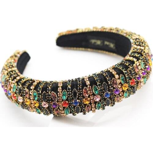 Baroque colorful crystal headbands thick padded hairband woman party dance hair accessories
