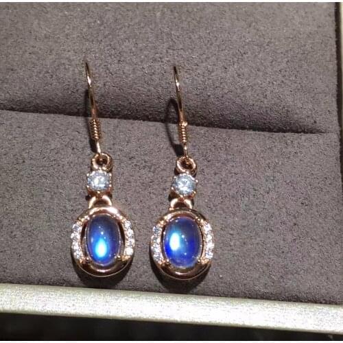 Natural blue moonstone stud earrings, 925 silver, clean stones, beautiful colors, ladies earrings