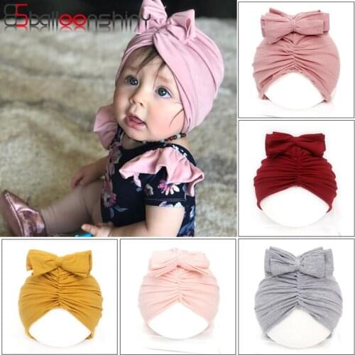 BalleenShiny 2020 8colors Warm Baby Hat Knotted Bowknot Cotton Baby Soft Hair Accessories Hedging Cap Childrens Gift Princess